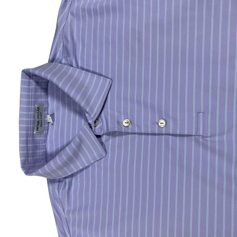 Peter Millar Polo Shirt Mens Large Purple Striped Summer Comfort Short Sleeve